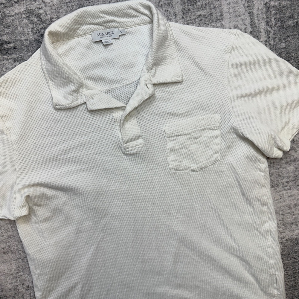 Sunspel‎ Polo Shirt Womens Small White Knit Pocket Quiet Luxury Coastal Tennis